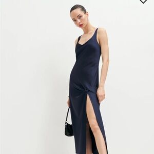 Reformation Bevin Satin Dress (navy)
